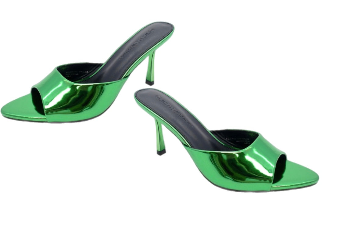 Get low Metallic Green Mule Sandals