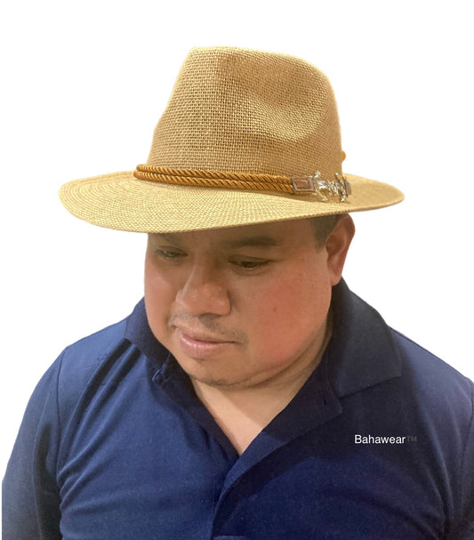 Wheat Brown Anchor Fedora Straw Hat