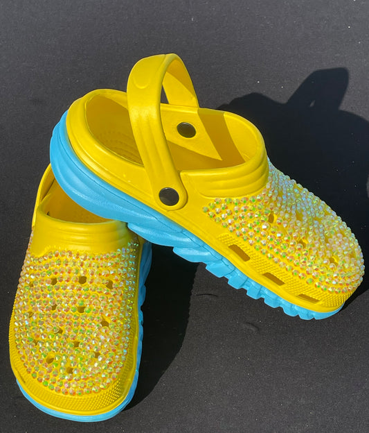 Yellow & Blue Duo Sparkling Summer Ladies Clogs