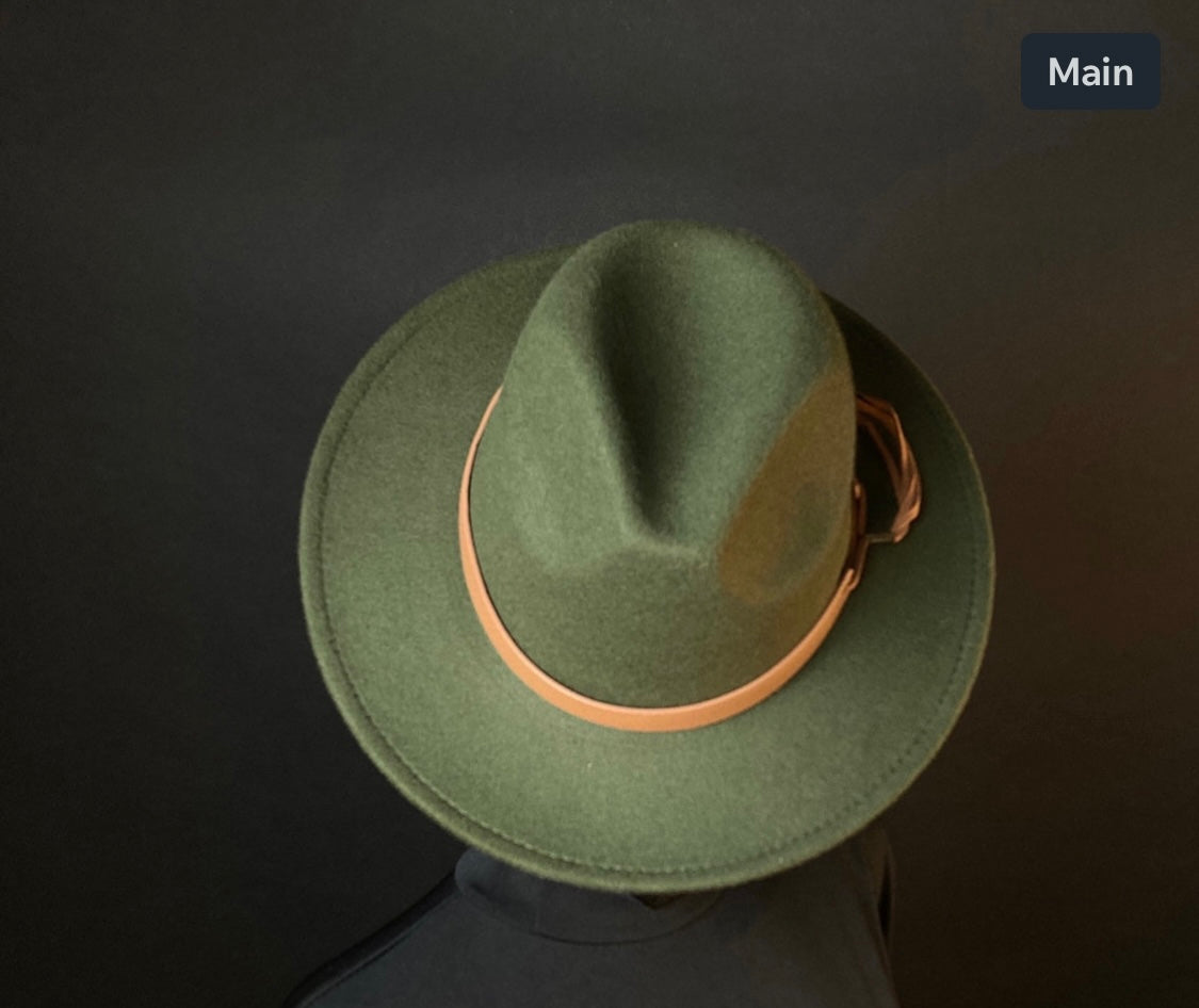 Army Green Male Fedora Hat (short brim)