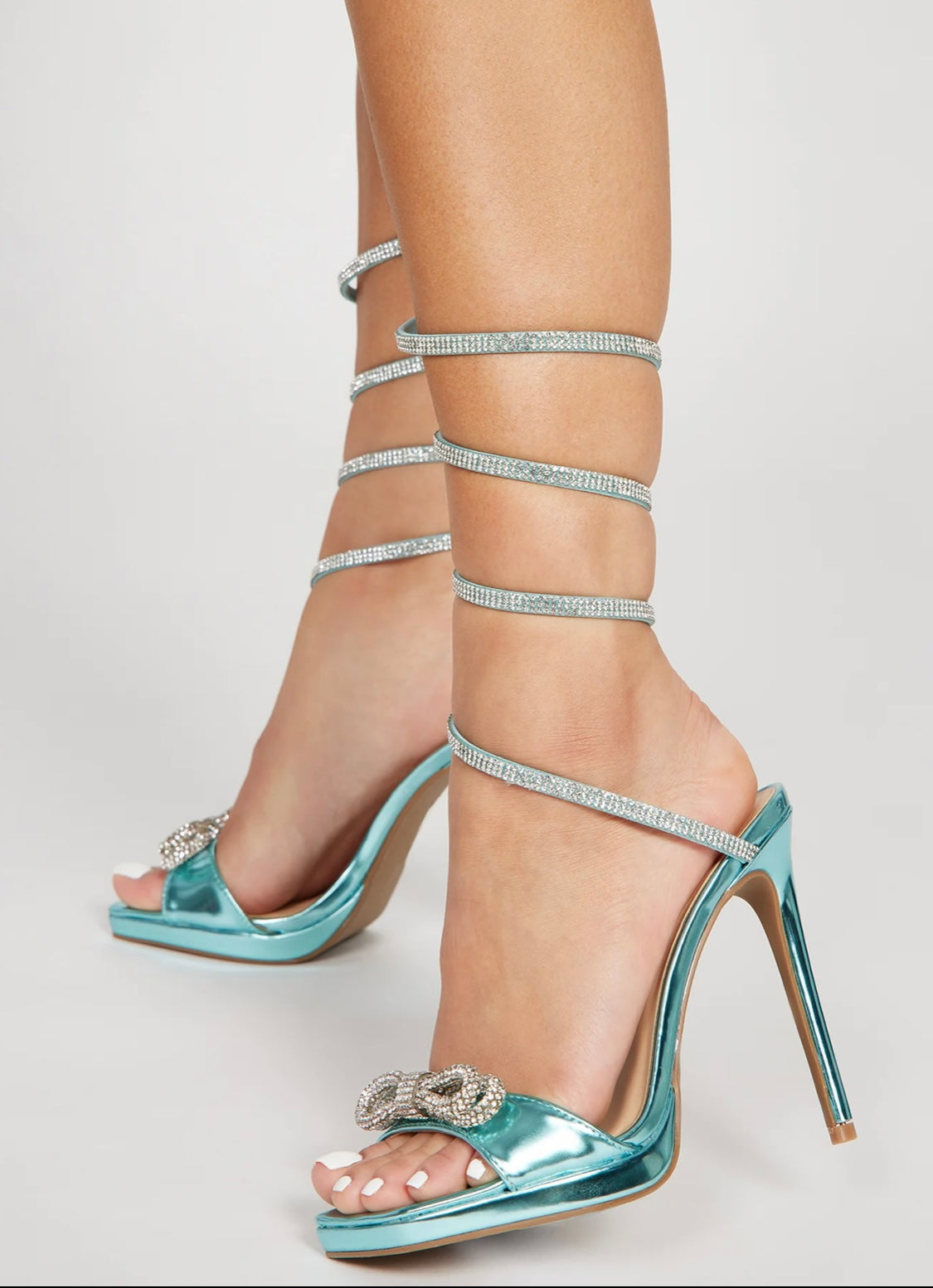 All wrapped up in Blue Bows  Platform Heels