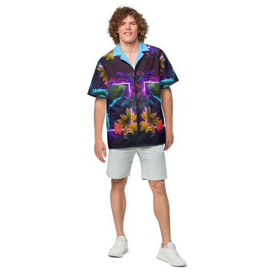 Neon Leaf Hawaiian Style Mens Shirt